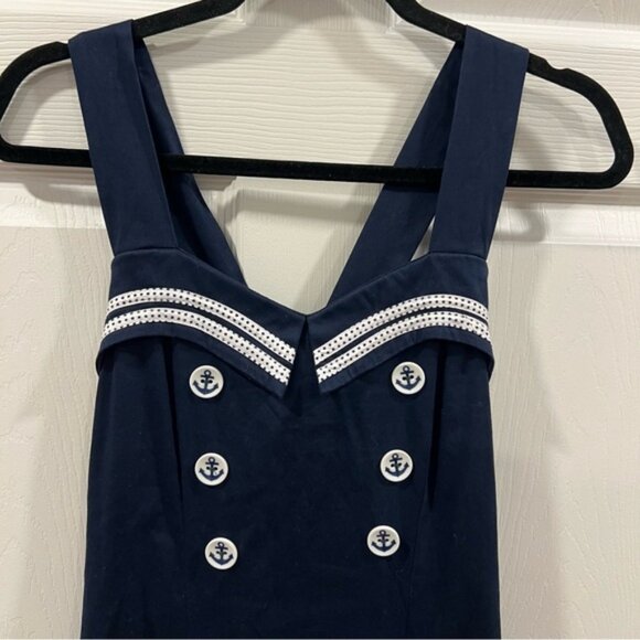Dancing Days Banned Apparel Retro Nautical Sailor Pencil Dress Navy Blue XS - Picture 5 of 12